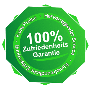 Grünes Icon mit 100 % Zufriedenheitsgarantie – Qualitätssiegel für Entrümpelung und Haushaltsauflösung